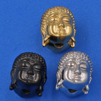 Vòng đeo tay đá Cẩm Thạch Xanh Đậm 14 ly cẩn hạt Phật A Di Đà inox bạc VCTXDNLT14