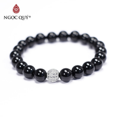 Vòng tay đá obsidian phối charm hợp kim đính đá mệnh thủy, mộc - Ngọc Quý Gemstones