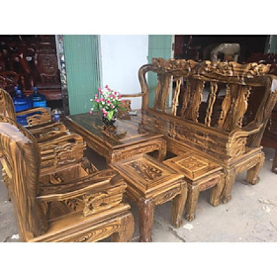 BỘ BÀN GHẾ GỖ TRÀM TAY 12 MINH QUỐC ĐÀO PHUN VÂN 6 MÓN