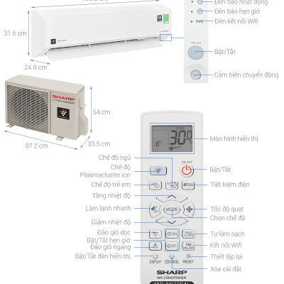 Máy lạnh Sharp Inverter 2.5 HP AH-XP24CHW - HÀNG CHÍNH HÃNG - CHỈ GIAO HCM