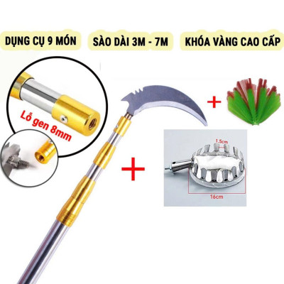 Bộ Sào Vợt Inox Hái Trái Cây Trên Cao – Rút Dài Tới 6M, Kèm 4 Phụ Kiện Tiện Lợi Hàng Xịn Loại 1