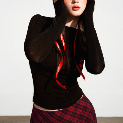 DOTTIE - Áo dài tay hở lưng - Đen - T0835