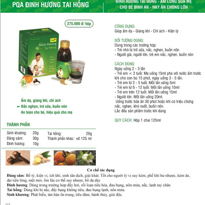 Đinh Hương Tai Hồng PQA Giúp Ấm Dạ, Giáng Khí Dùng Cho Trẻ Nhỏ Và Người Già Nôn Trớ, Nấc, Nghẹn, Buồn Nôn Chai 125ml