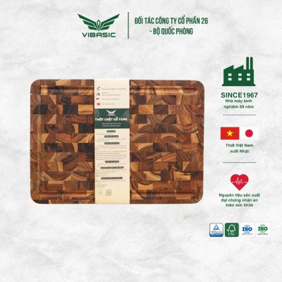 Thớt chặt gỗ Teak Vibasic ghép dựng block kích thước 350x250x38mm, dùng để chặt