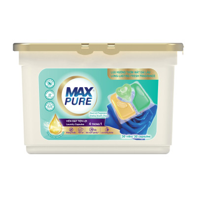 Hộp Viên Giặt Maxpure Hương Huyền Thoại 30v tặng 1 vỉ viên treo bồn cầu Evershine hương Chanh
