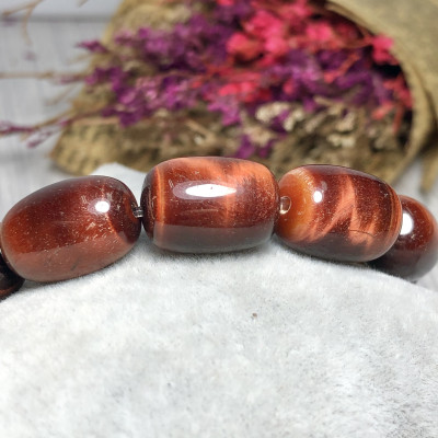 Vòng tay Thạch Anh Mắt Hổ nâu đỏ hạt trụ mix tỳ hưu