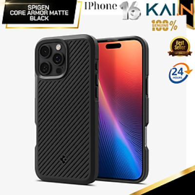 Ốp Lưng Spigen cho iPhone 16 Pro Max/ 16 Pro, SPIGEN CORE ARMOR MATTE BLACK Chống Sốc_ Hàng chính hãng