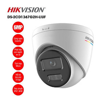 Camera IP HIKVISION Bán cầu DS-2CD1367G2H-LIUF 6MP Đèn kép,Tích hợp Micro, Phát hiện người và phương tiện,Hồng ngoại 30m ,.-Hàng chính hãng