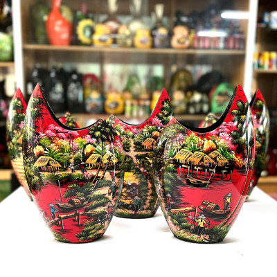 Bình hoa sơn mài cao cấp bình miệng cá với nhiều hoa văn khác nhau thích hợp cắm hoa, trang trí, làm quà tặng,....