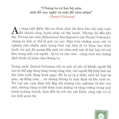 Sách- Trí Tuệ Xúc Cảm- Daniel Goleman- Tư Duy, Kỹ Năng Sống (Tái Bản 2022)(199)- 2HBooks