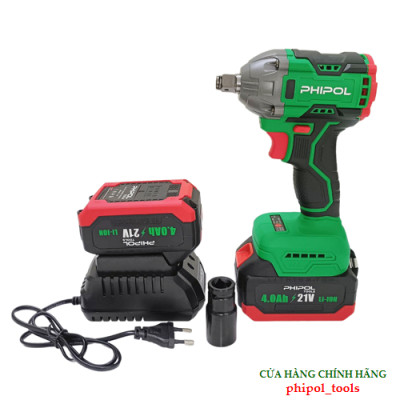 Combo Máy siết bu lông 21V động cơ không chổi than PHIPOL TOOLS PH3032 Kèm 2 pin và sạc - Hàng Chính Hãng