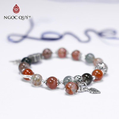Vòng tay đá ưu linh đa sắc phối charm bạc size hạt 9mm - Ngọc Quý Gemstones
