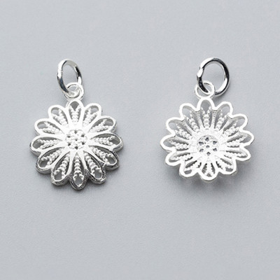 Combo 3 cái charm bạc mặt hình hoa cúc treo - Ngọc Quý Gemstones