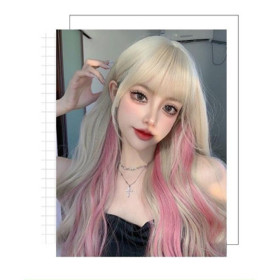 Tóc giả xoăn vàng light hồng cao cấp