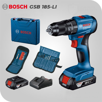 Máy khoan động lực dùng pin Bosch GSB 185-LI và Phụ kiện