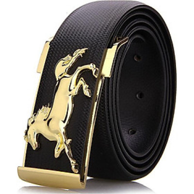 Dây nịt nam hình con ngựa DN35 - Dây Đen, Mặt Vàng