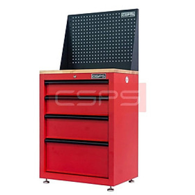 Tủ dụng cụ CSPS 61cm - 04 hộc kéo màu đỏ mặt ván gỗ kèm vách lưới