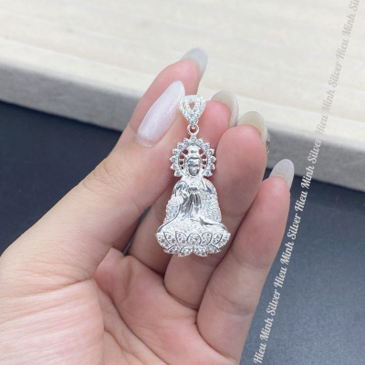 Mặt Dây Chuyền Nam Nữ Bạc Ta Hình Phật Bà Quan Thế Âm Bồ Tát Đính Đá Nhân Tạo Cao Cấp Chính Hãng Bạc Hiểu Minh MDN485