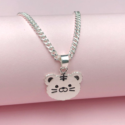 Dây Chuyền, Vòng Cổ Trẻ Em Bạc Ta Hình Mặt Hổ Có Khắc Chữ Theo Yêu Cầu Bạc Hiểu Minh DTE068