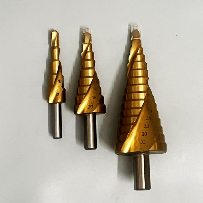 Bộ 3 mũi khoan tháp dạng rãnh xoắn 4-32mm thép chuôi tròn