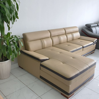 Ghế Sofa Góc L Phối Viền Trẻ Trung_Màu Kem Viền Nâu_Size 2500 x 1600