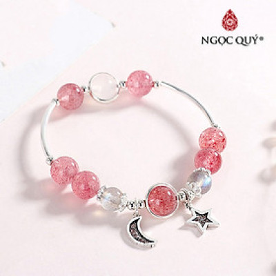 Vòng tay đá thạch anh dâu phối charm trăng sao mệnh hỏa, thổ - Ngọc Quý Gemstones