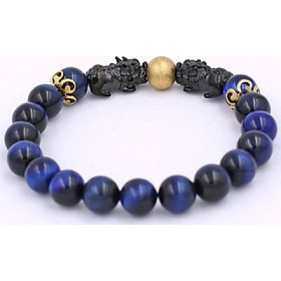 Vòng đeo tay Đá Mắt Hổ Xanh Dương size 8 ly, 10 ly, 12 ly - Vòng tay Tỳ Hưu Đôi inox đen VMHXETHHEV8 - hợp mệnh Mộc, mệnh Thủy