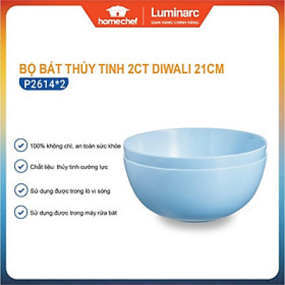 Bộ 2 bát tô thủy tinh Luminarc Diwali 21cm, dùng lò vi sóng, máy rửa bát - P2614*2/P2615*2/D7410*2 | Hàng chính hãng