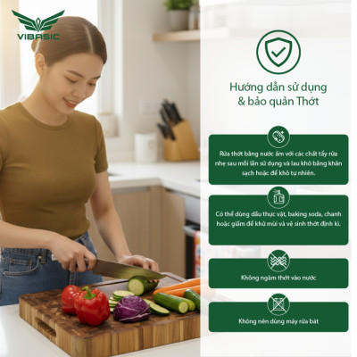 Thớt chặt gỗ Teak Vibasic ghép dựng block kích thước 350x250x38mm, dùng để chặt