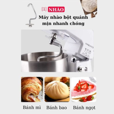 Máy đánh trứng trộn bột để bàn SOKANY SC-209, công suất lớn 800W,  cối INOX 4L trộn bột, nhào bột tự động - HÀNG CHÍNH HÃNG