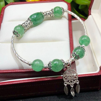 Vòng đá xanh mix bạc Tài Lộc