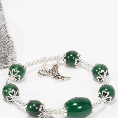 Vòng Đá Cẩm Thạch Sơn Thủy Phối Lu Thống & Charm Hoa Sen 10mm Ngọc Quý Gemstones