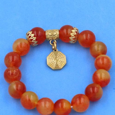 Vòng tay chuỗi Đá Ngọc Tủy size 12 ly - Vòng tay Bát Quái vàng phối charm - không đen, không bay màu