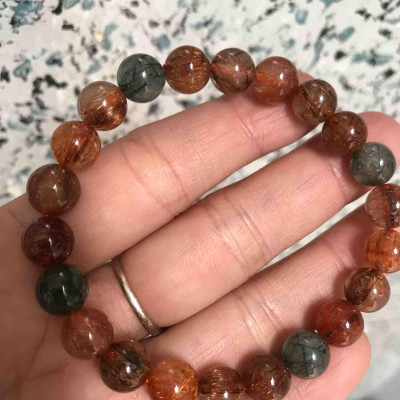 VÒNG THẠCH ANH TÓC TAM TÀI ĐỦ MÀU 8mm ĐÁ THIÊN NHIÊN ĐẸP NỮ TẤT CẢ CÁC MỆNH