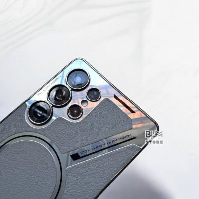 Ốp Lưng Da Từ Tính Cho Samsung Galaxy S25 Ultra Giả Kim Loại Bảo Vệ Camera DESIGNED BY GKK