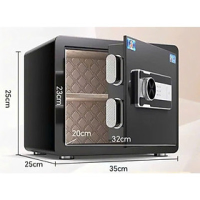 Két sắt điện tử an toàn chia 2 ngăn E35, có 3 lớp bảo vệ KHÓA VÂN TAY+ MẬT KHẨU+ KHÓA CƠ
