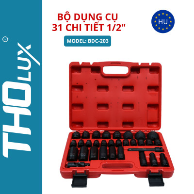 Bộ dụng cụ 31 chit tiết 1/2" Bộ khẩu tuýp vặn ốc, mở bulong BDC-203 Tholux