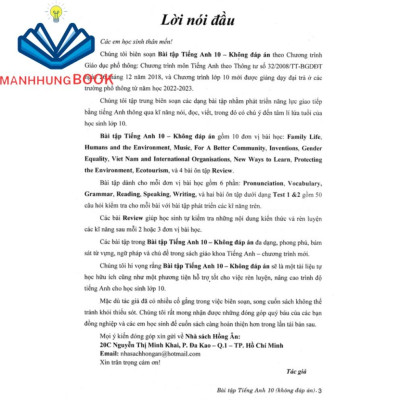 SÁCH - bài tập tiếng anh 10 - không đáp án (biên soạn theo chương trình gdpt mới)