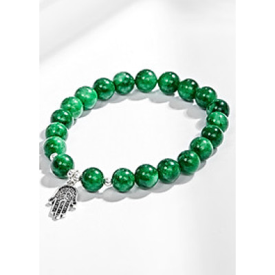 Vòng Tay Đá Cẩm Thạch Phối Bàn Tay Hamsa Bạc