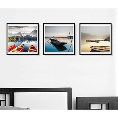 Bộ 3 tranh canvas treo tường bến thuyền khung gỗ cao cấp 122-847 - 35 x 35 xm x 3 tranh