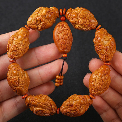 VÒNG CHUỖI THẦN TÀI BÁT PHƯƠNG TỤ TÀI - THU HÚT TÀI LỘC 8 PHƯƠNG HẠT OLIU CHẠM KHẮC