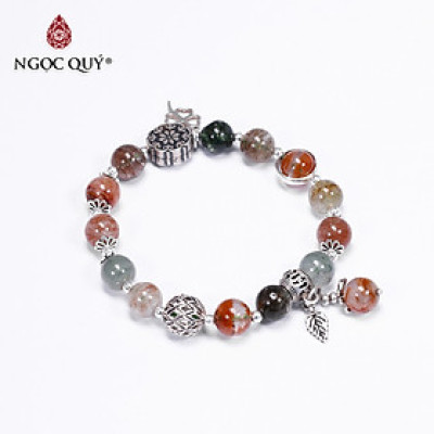 Vòng tay đá ưu linh đa sắc phối charm bạc size hạt 9mm - Ngọc Quý Gemstones