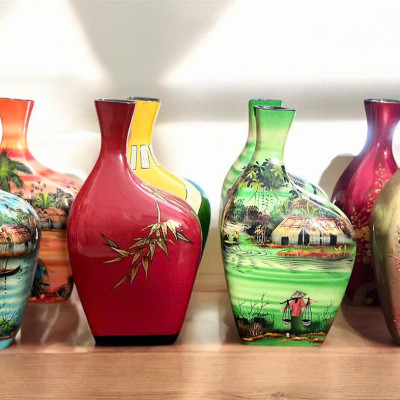 Bình hoa sơn mài - Bình cong size 30x17x10 cm /  Nghệ Thuật- Sang Trọng- Độc Đáo