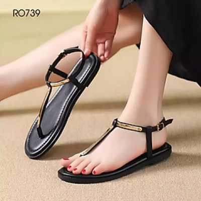 Sandal nữ quai xuôi, đế bệt ROSATA RO739 - 2p - Đen, Trắng - BKSTORE