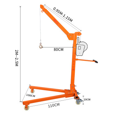 Cẩu tời quay tay 500kg ABG cao 240cm, cẩu di động mini hộ gia đình dùng thay cho palang xích kéo tay, móc cẩu xoay móc cẩu hàng chuyên dùng để nâng hạ