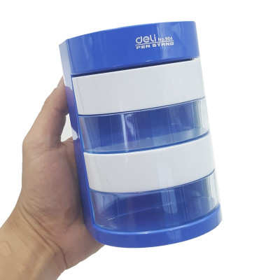 Khay Cắm Bút 4 Ngăn Xoay Deli 0904 - Màu Xanh