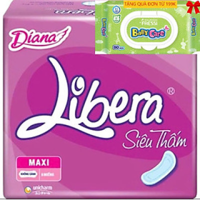 1 Gói Băng Vệ Sinh Diana Libera Siêu Thấm Maxi Không Cánh (Libera Dày Không Cánh) 23cm- 8 Miếng/Gói - Date luôn mới