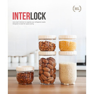 BỘ 5 HŨ THỦY TINH XẾP TRỒNG LÊN NHAU KHÓA THÔNG MINH INTERLOCK