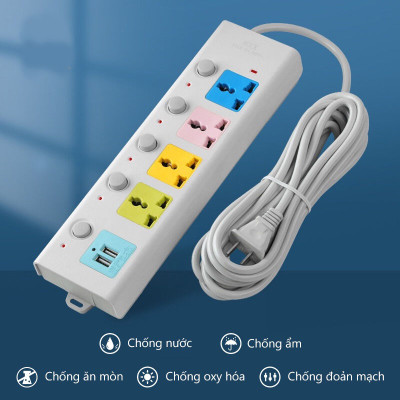 Phích cắm điện Ổ cắm điện Tiêu chuẩn phích cắm điện Ba mắt Phích cắm Trailer 7 cách 2 USB sạc Cáp 3 mét 5 mét Cáp dày 100%