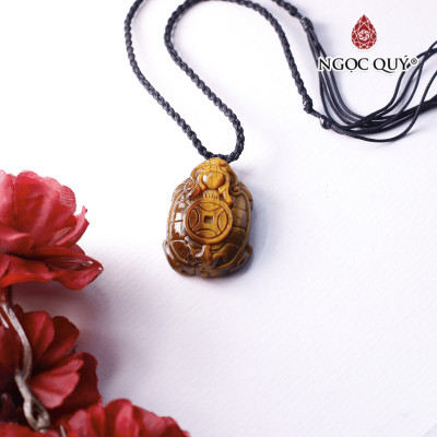 Mặt dây chuyền long quy đá mắt hổ vàng nâu 35x34x12mm mệnh thổ, kim - Ngọc Quý Gemstones